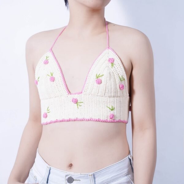 Lilac Crochet Bra, Floral Crochet Bra, Hand-Knitted Crochet Bikini, Halterneck Bra, Beach Bra, Handmade Crochet Bra - Image 3