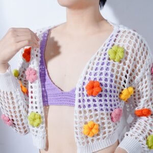 Lyly Cardigan, Lightweight Cardigan, Women's Knitwear, Flower-Patterned Crochet Cardigan, Short-Length Cardigan, Crochet Crop Top
