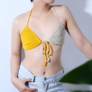 Sunny Crochet Bra, Two-Piece Bikini, Beach Bra, Vibrant Color Bra, Body-Hugging Cotton Crochet Bra, Youthful Bra