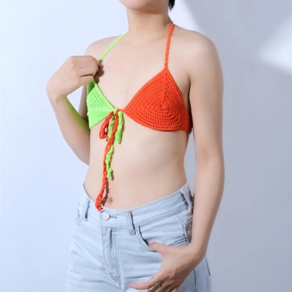 Sunny Crochet Bra, Two-Piece Bikini, Beach Bra, Vibrant Color Bra, Body-Hugging Cotton Crochet Bra, Youthful Bra - Image 4