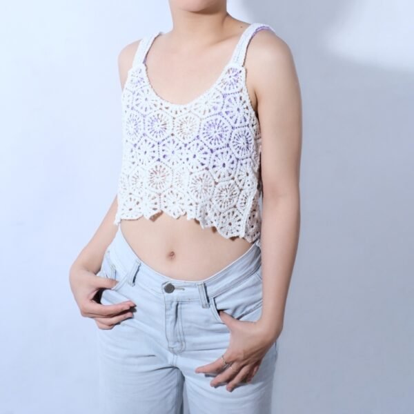 Layla Crop Top, Lightweight Knit Top, Spaghetti Strap Crochet Top, Beach Crochet Crop Top, Handmade Crochet Top, Beachwear Top - Image 2