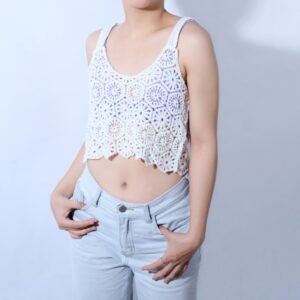 Layla Crop Top, Lightweight Knit Top, Spaghetti Strap Crochet Top, Beach Crochet Crop Top, Handmade Crochet Top, Beachwear Top