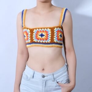 Folk Crochet Croptop, Beach Crochet Top, Handcrafted Crochet Top, Form-Fitting Crop Top, Beach Attire